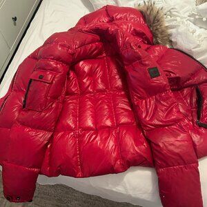 SAM red fur hooded bubble jacket
